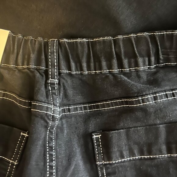 Ultra Flirt Carpenter Jeans Womens XL Black Contrasting Stitch Wide Leg Elastic - Picture 12 of 13